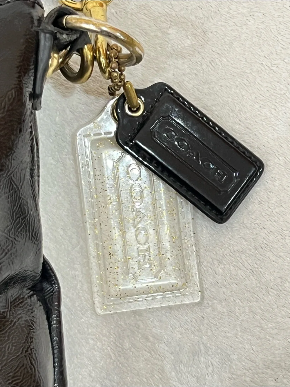 COACH Poppy Daisy Liquid Glass Hobo Black Patent Leather Bag No. M1276-F20103